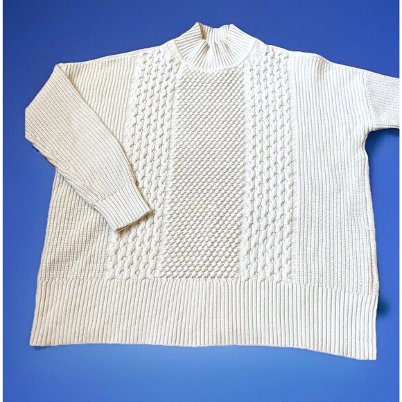 GAP Cable Knit Turtleneck Sweater Womens M Ivory Cotton Wool Fisherman Heritage - Picture 1 of 7